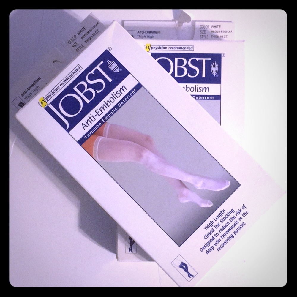 Two pairs Jobst thigh-length compression stockings